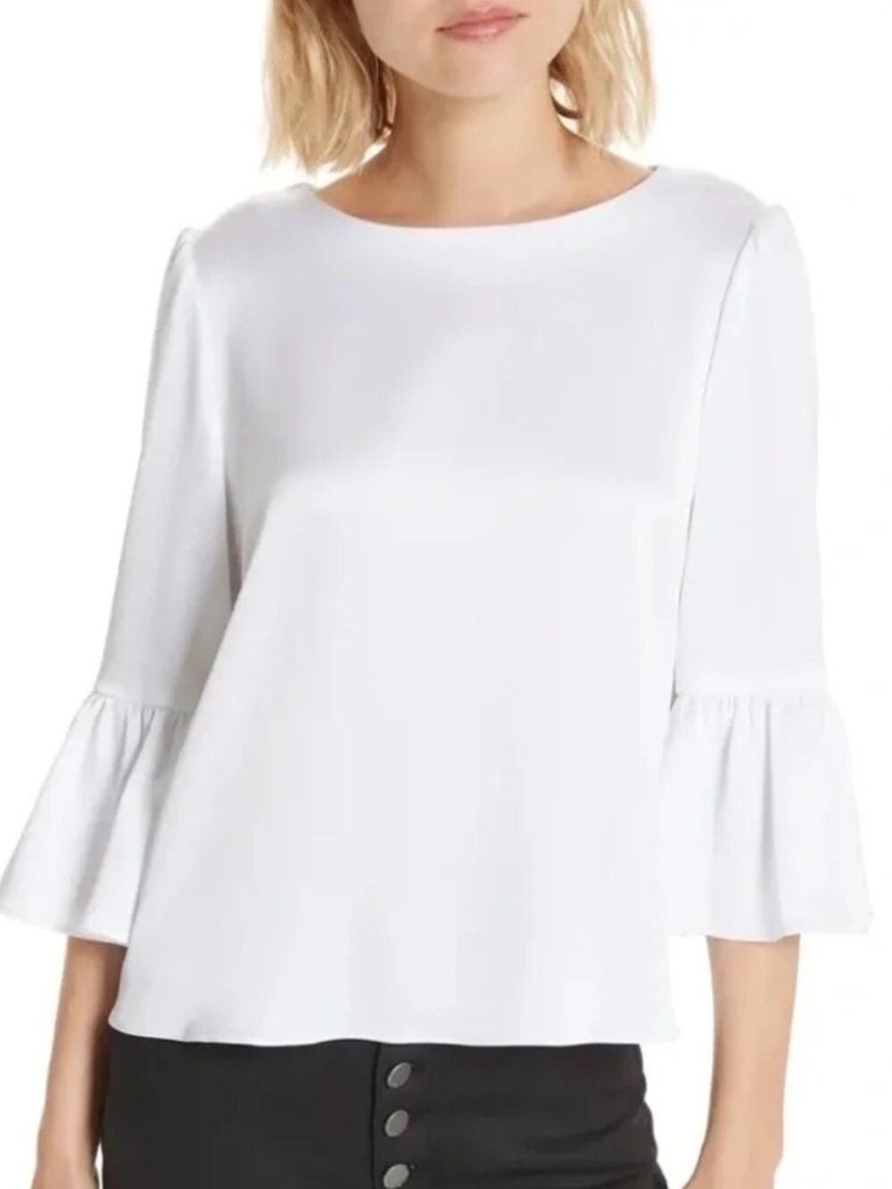 Alice + Olivia Bernice white ruffle bell sleeve top silky size m